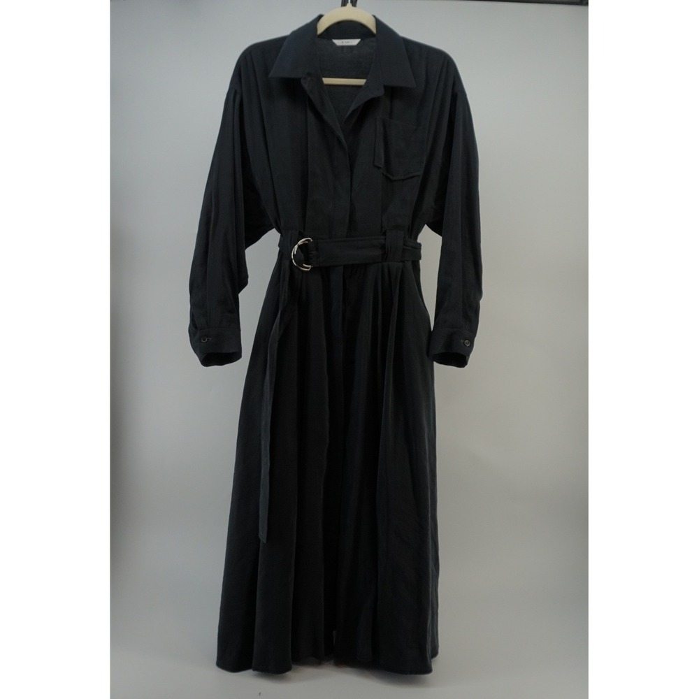 W AND J Maxi Shirt Dress‎ Belted Long Sleeve Modest Minimalist Black One Size